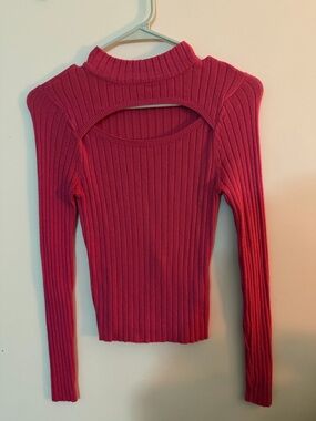 Goddess Ribbed Mock Neck Sweater — Hot Pink